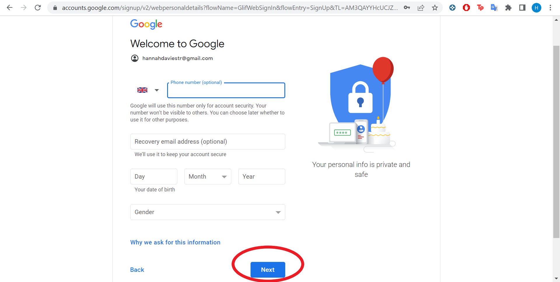New Google Account Signup